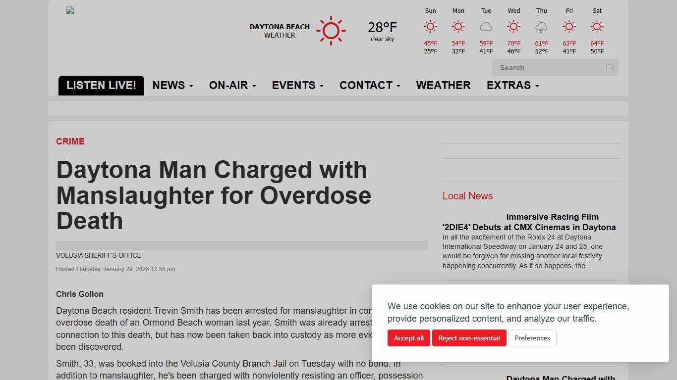 Daytona Man Charged with Manslaughter for Overdose Death WNDB - News Daytona Beach